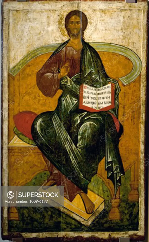 The Savior Sitting On The Throne 15th C. Novgorod Russia Icons 