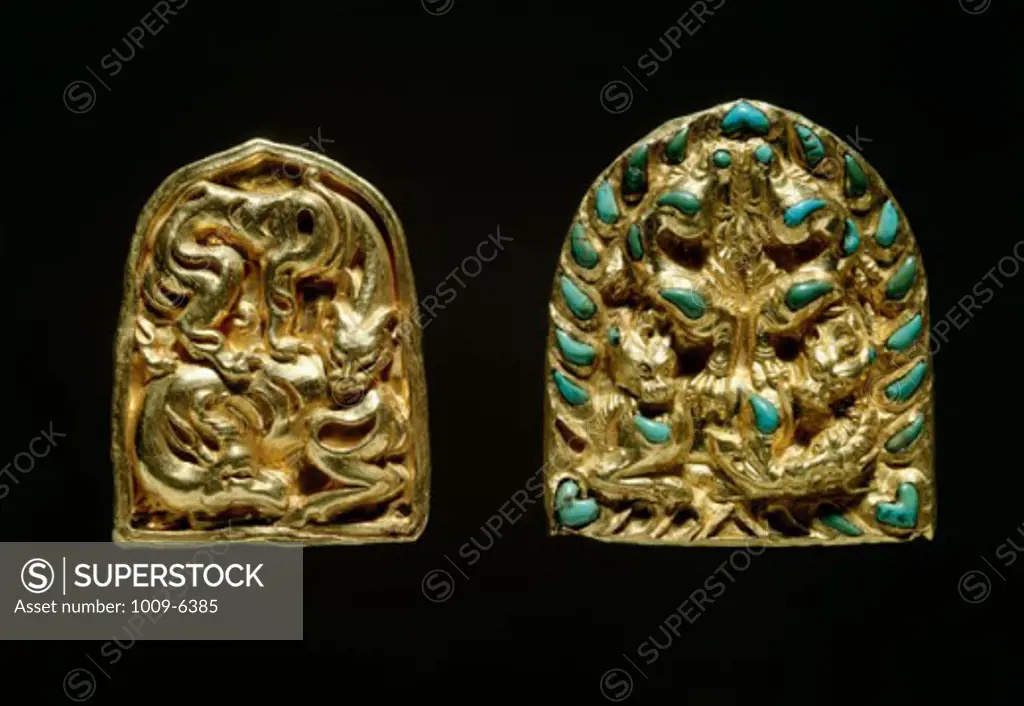 Bactrian Gold: Plaques Depicting a Panther Mauling an Antelope Artist Unknown Kabul Museum, Afghanistan 