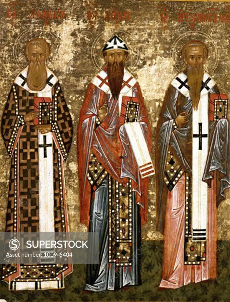 The Theophany - St. Athanasius of Alexandria, St. Cyril of Mexandria and St. Ignatias End of 15th Century Artist Unknown Icon Cathedral of St. Sophia Novgorod, Russia Tempera on canvas