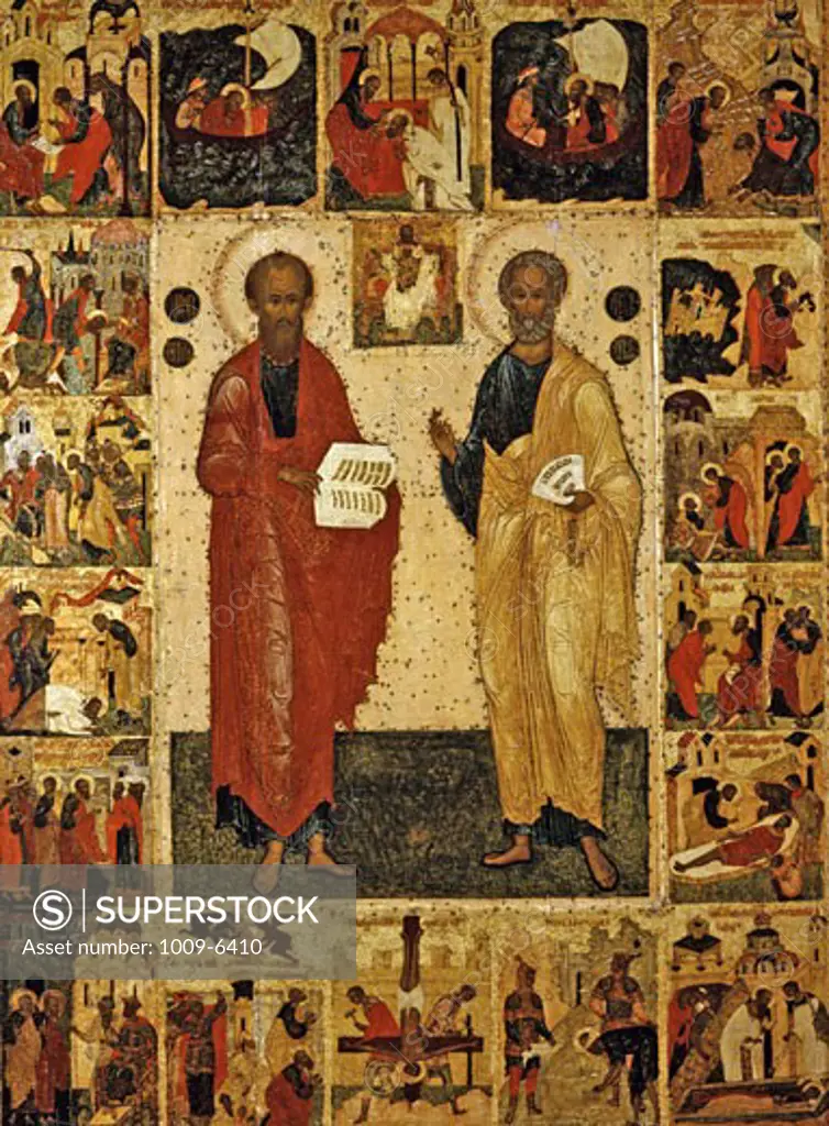 The Lives of the Holy Apostles Peter and Paul 16th Century Artist Unknown Icon Church of the Holy Apostles Peter and Paul in Kozhevniki Novgorod, Russia Tempera on wood