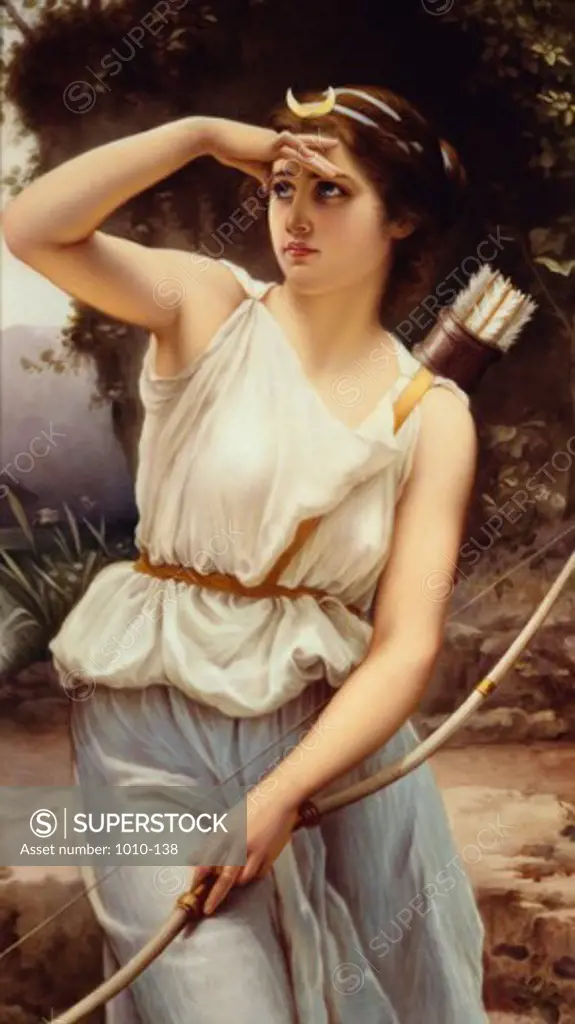 Diana the Huntress, painted porcelain plaque by unknown German artist