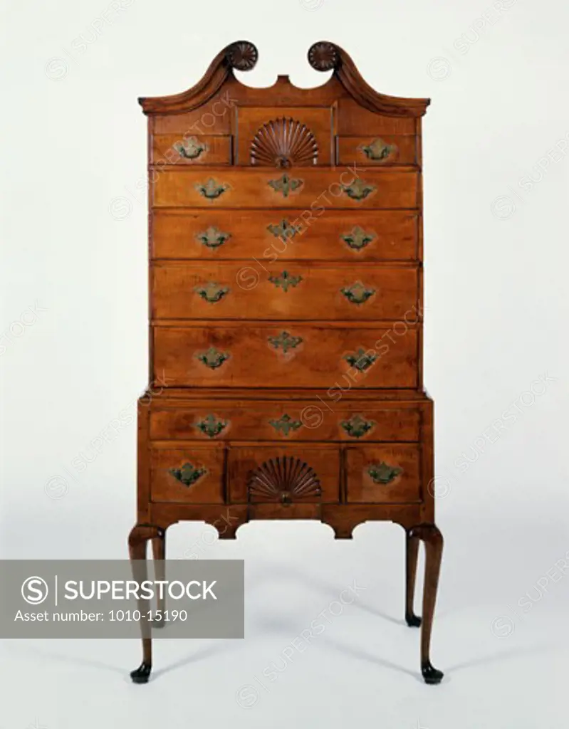 American Queen Anne Tiger Maple Highboy Antique Furniture 