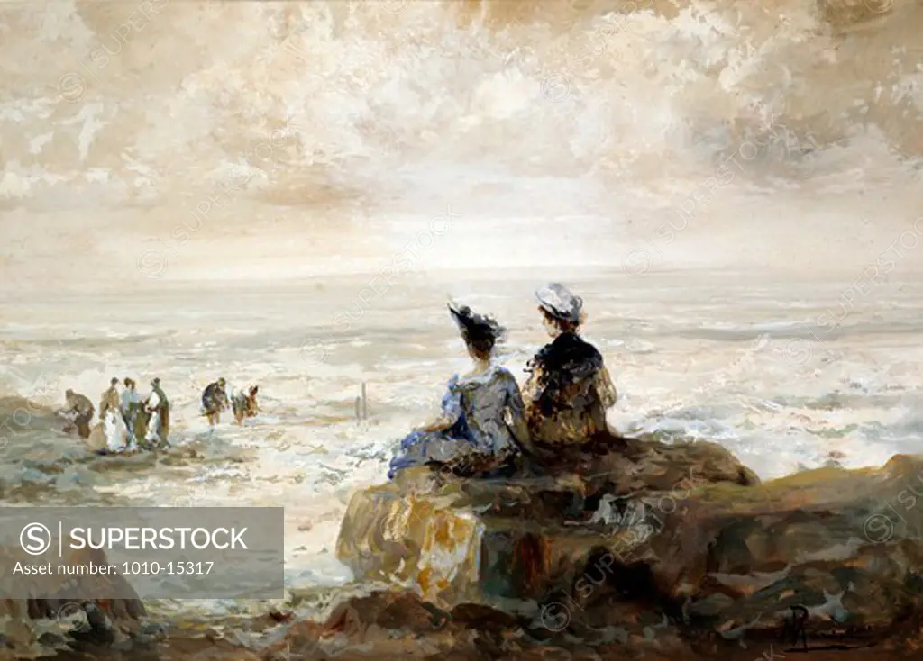 Watching the Clam Diggers by Pompeo Mariani, painting, 1857-1927
