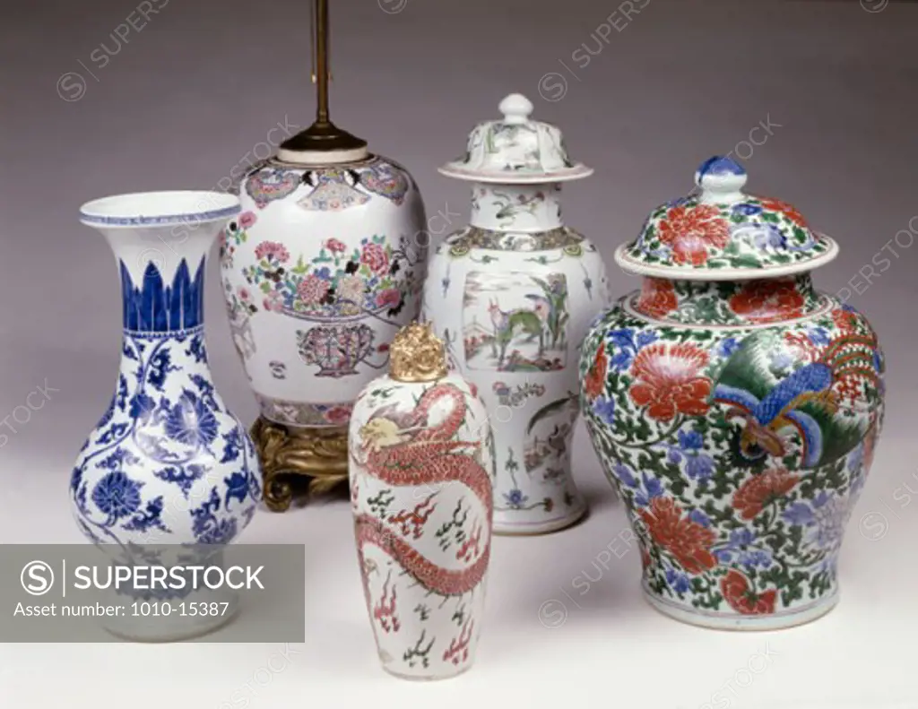 Antique Porcelain Ginger Jars & Vase Chinese Art 