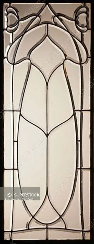 Beveled Leaded Glass Window (Geometric & Scroll Design) Stained Glass 
