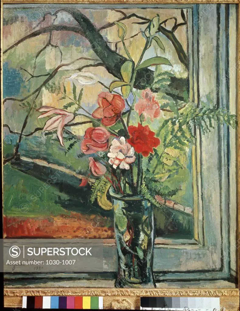 The Bouquet of Flowers in Front of the Window  1930  Oil on Canvas Suzanne Valadon (1867-1938 French) Narodni Gallery, Prague     