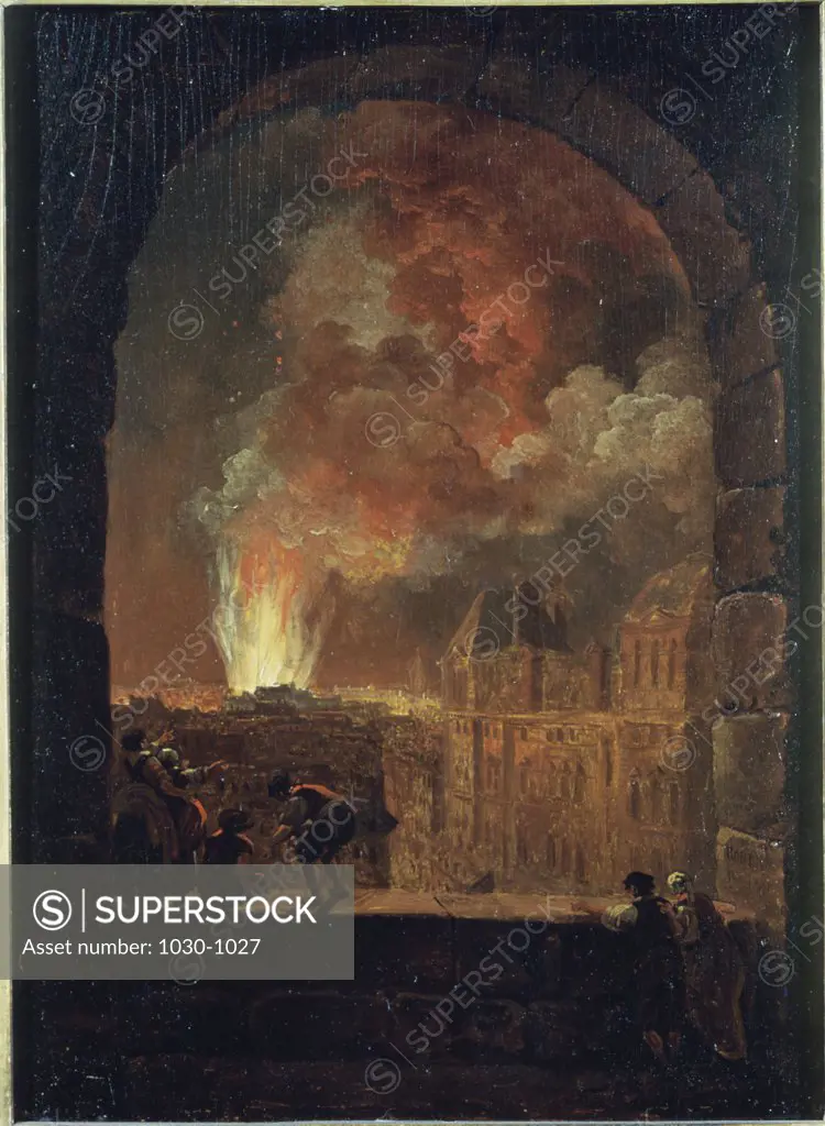 Conflagration of the Opera at the Royal Palace as Seen from the Louvre 1781 Hubert Robert (1733-1808 French)  Oil on canvas Musee de l'Opera, Paris, France