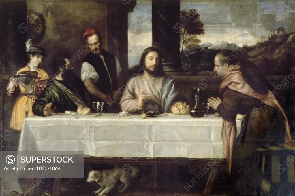 The Supper at Emmaus  c. 1535,  Titian  (1477/89-1576 /Venetian)  Oil on Canvas  Musee du Louvre, Paris 