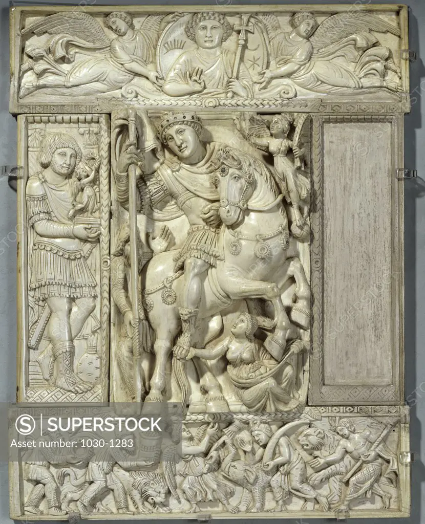 Feuillet en Cinq Paries ("Ivoire Barberini":  Empereur Triomphant) - Form in Five Parts Byzantine Art 330 AD-1435 Musee du Louvre, Paris, France