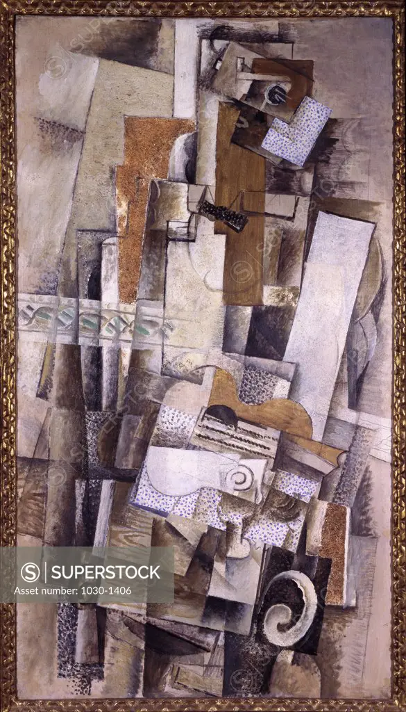 Man with a Guitar 1914 Georges Braque (1882-1963 French) Oil on canvas Musee National  d' Art Moderne, Centre Georges Pompidou, Paris