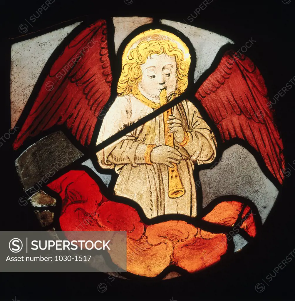 Angel Musician 1500's Artist Unknown Stained Glass Saint-Etienne Cathedral Bourges, France