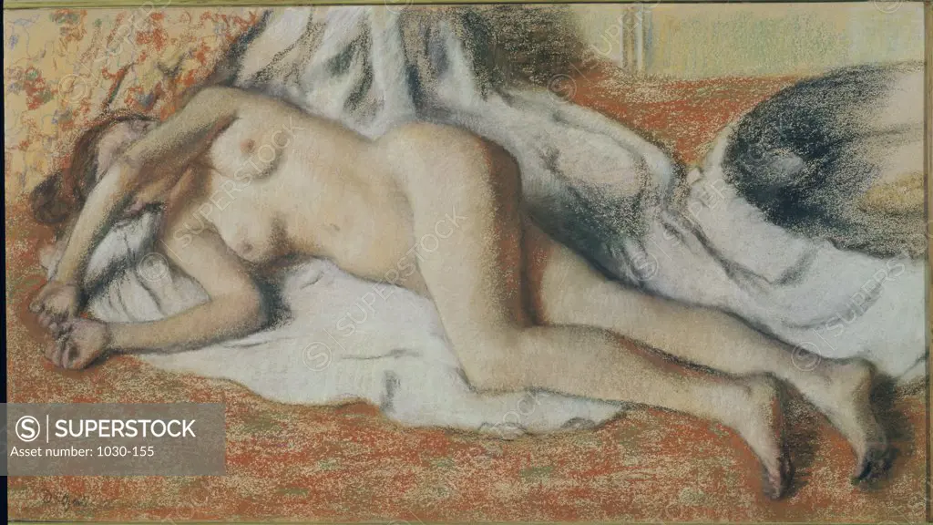 Bather Stretched out on the Floor 1886-88 Edgar Degas (1834-1917 French)  Pastel Musee d' Orsay, Paris, France