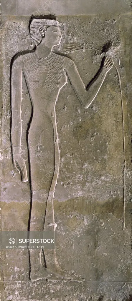 Pillar. Woman Smelling a Lotus Flower  2423-2263 B.C.  Egyptian Art  Relief  Musee du Louvre, Paris 