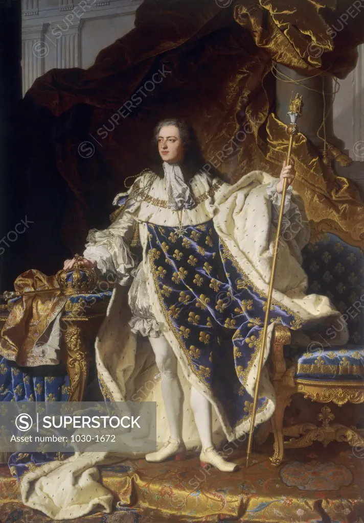 Louis XV in his Royal Robe (Louis XV en Habit de Sacre) 1730 Hyancinthe Rigaud (1659-1743/French) Oil on Canvas Palace of Versailles, France