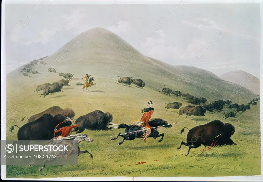 Account of a Journey. Illustration: Hunting Bison Catlin, George 1794-1872  American Bibliotheque Nationale, Paris, France 