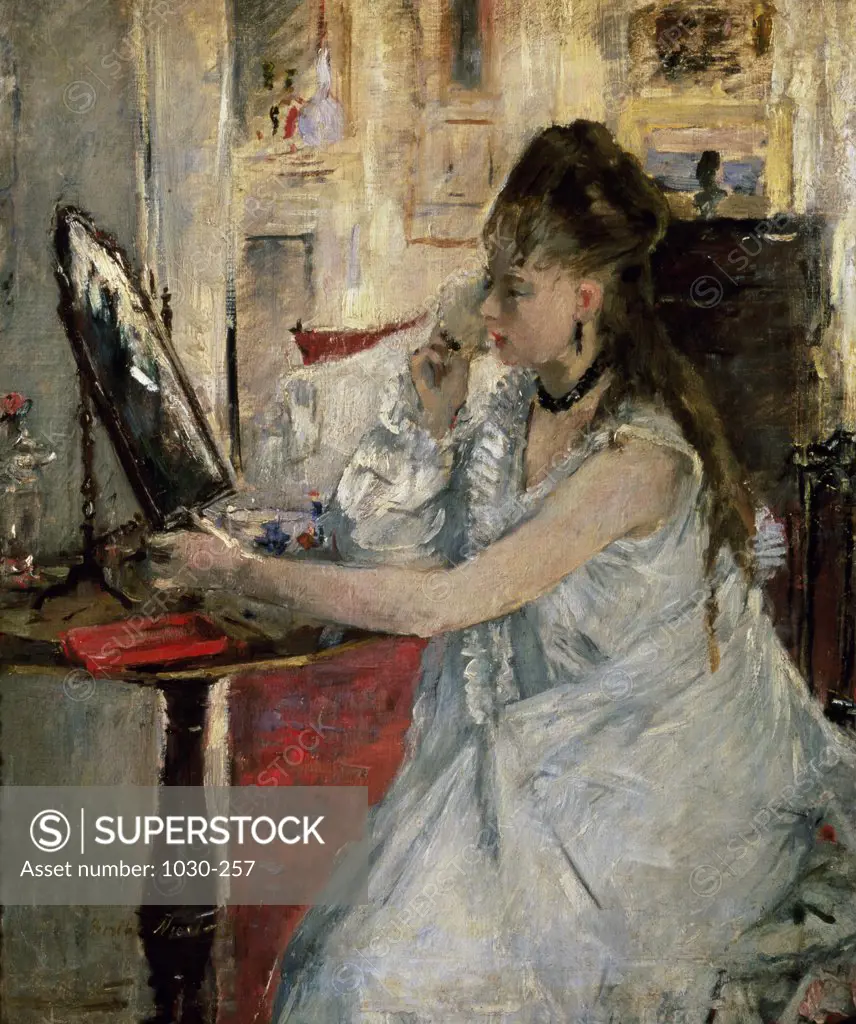 Young Woman Powdering Herself  (Jeune femme de poudrant)  1877 Berthe Morisot (1841-1895/French)  Oil on canvas Musee d'Orsay, Paris  
