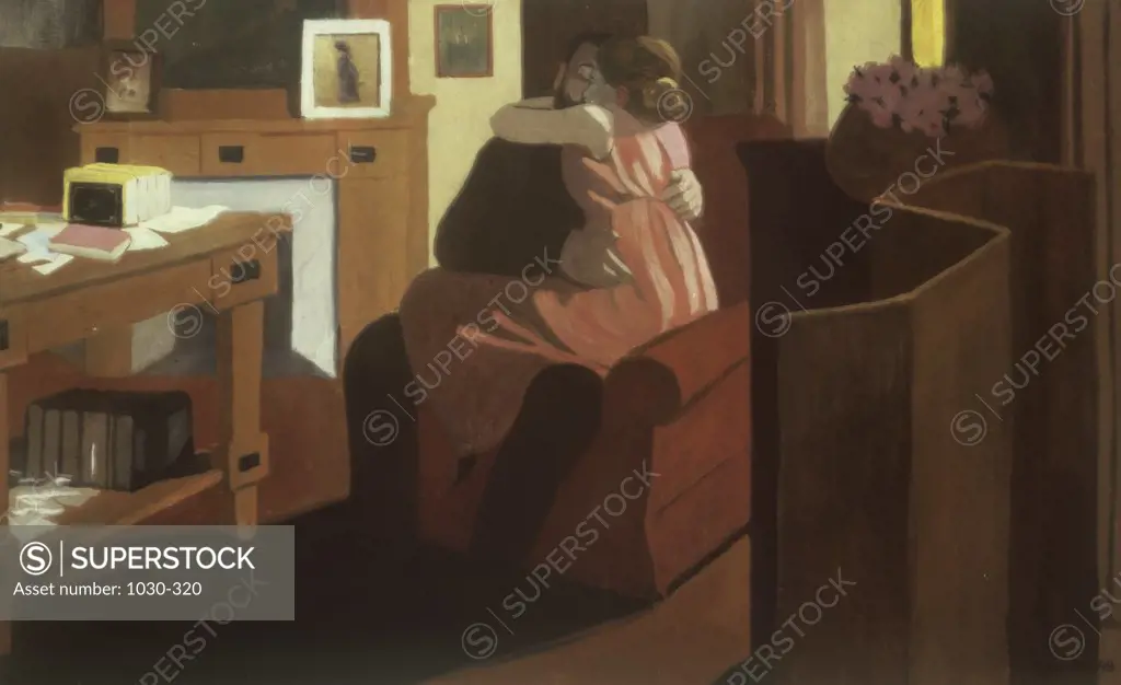 Intimacy: Couple in an Interior with a Folding Screen (Intimite: Couple dans un Interieur avec Paravent) Felix Edouard Vallotton (1865-1925/Swiss) Samuel Josefowitz Collection, Lausanne, Switzerland 