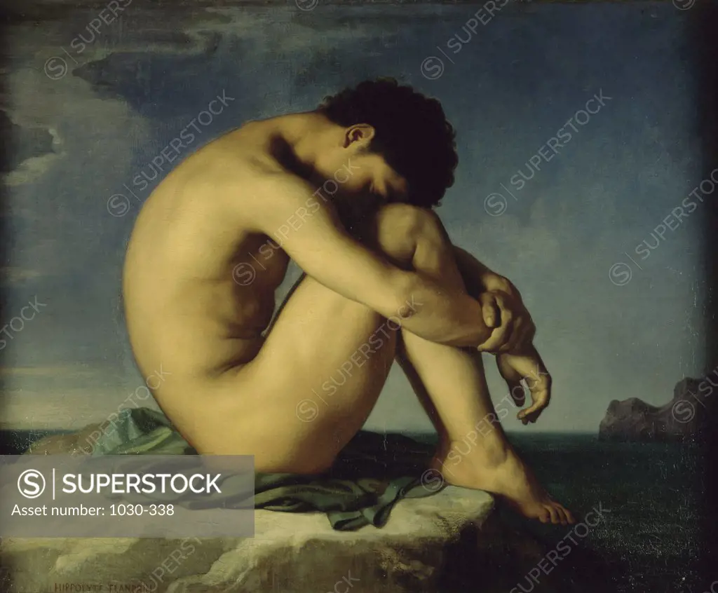 Male Nude Seated on the Edge of the Sea - Figure Study (Jeune Homme Nu Assis au Bord de la Mer - Figure d'Etude) 1836 Hippolyte-Jean Flandrin (1809-1864/French) Oil on Canvas Musee du Louvre, Paris, France 
