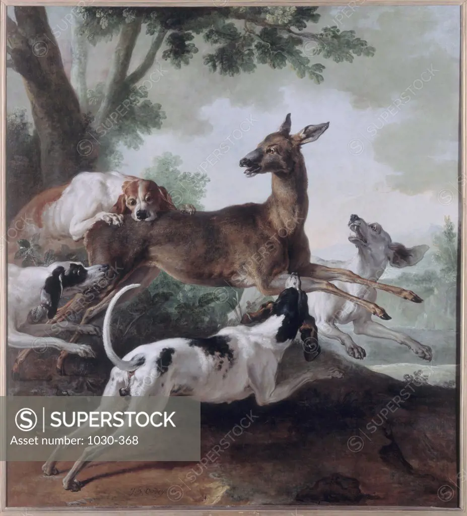 Deer Pursued by Dogs  (Chevreuil poursuivi par des chiens)  1725  Jean-Baptiste Oudry (1686-1755/French)  Musee des Beaux-Arts, Rouen  