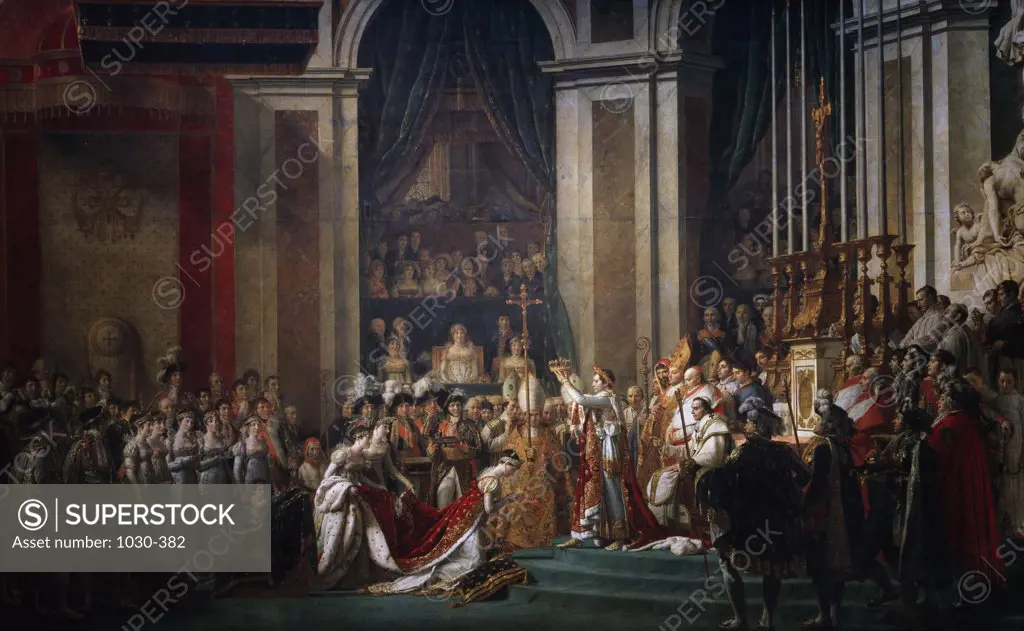 Coronation Of Emperor Napoleon And Empress Josephine, December 2, 1804, The 1806-1807 David, Jacques-Louis(1748-1825 French) Painting;Musee du Louvre, Paris, France 