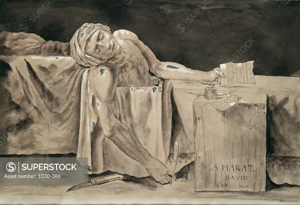 Marat Mort  The Death Of Marat 1793 Jacques-Louis David (1748-1825 French) Drawing Musee Lambinet, Versailles, France