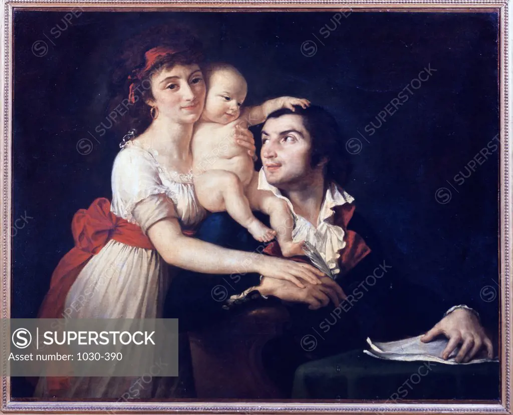 Portrait Presumed To Be Of Camille Desmoulin(1760- 1794),His Wife Lucile (1771-1794), And Their Son C.1792 David, Jacques-Louis(1748-1825 French) Oil On Canvas Chateau de Versailles, France 