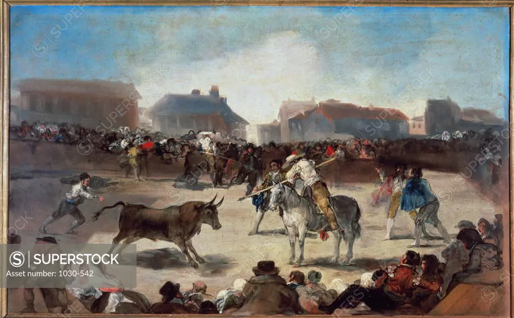 La Corrida De Taureaux Dans Un Village Bullfight In A Village Francisco Goya y Lucientes (1746-1828 Spanish) Oil On Canvas Real Academia de Bellas Artes de San Fernando, Madrid, Spain