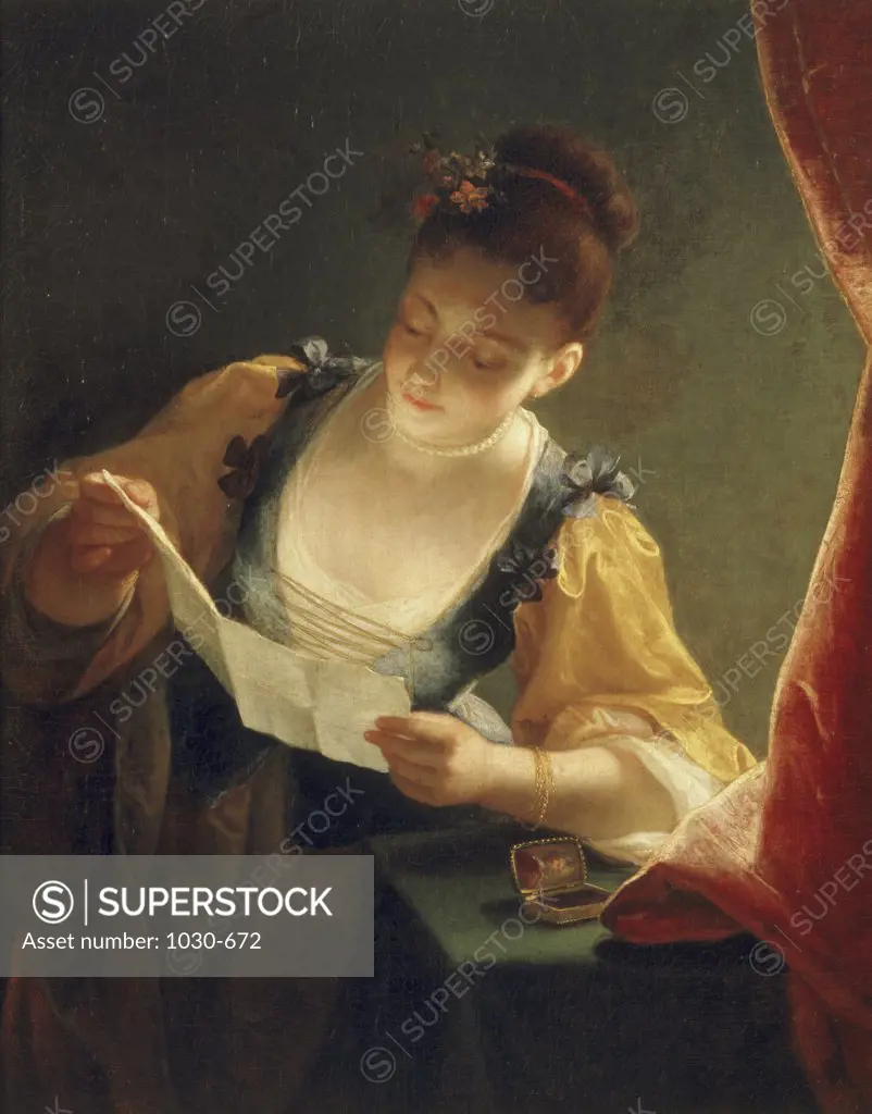 Young Woman Reading a Letter Jean Raoux (1677-1734/French) Musee du Louvre, Paris, France