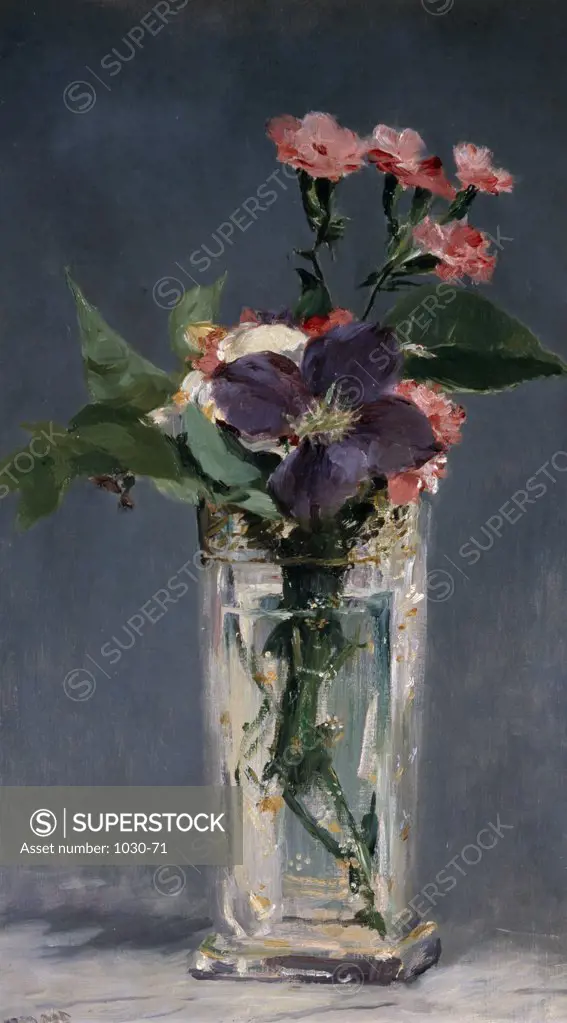Carnations and Clematis in a Crystal Vase by Edouard Manet,  (1832-1883),  Musee d' Orsay,  Paris
