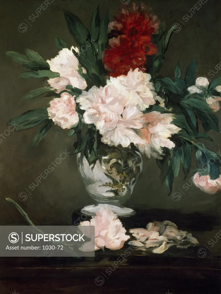 Vase of Peonies on a Pedestal 1864 Edouard Manet (1832-1883 French) Oil on canvas Musee d' Orsay, Paris, France