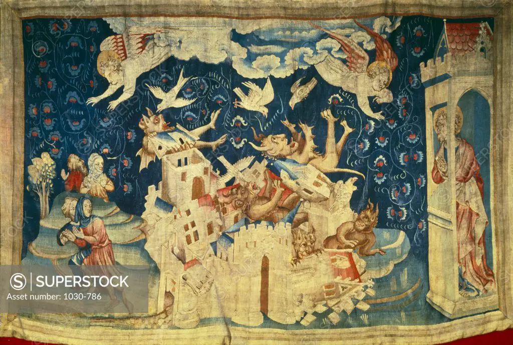 Apocalypse of Angers: Babylon Invaded by the Demons no.66 Nicolas Bataille (ca.1363-1400 French) Museum of Tapestries, Angers, France