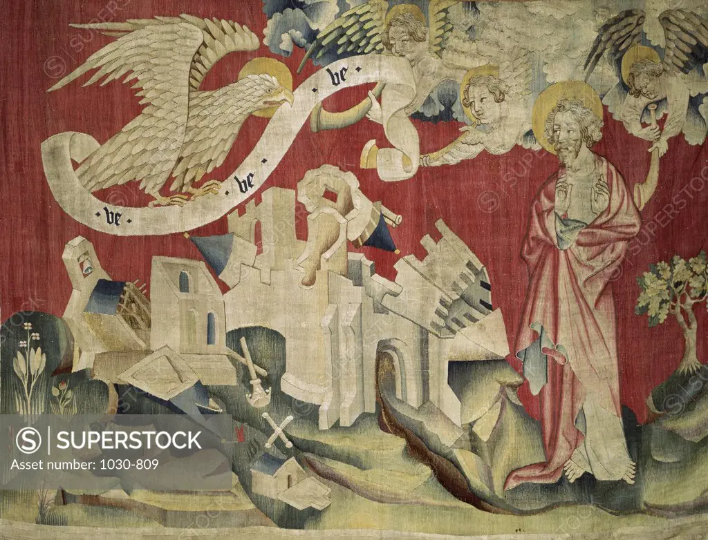 Apocalypse of Angers. Fourth Trumpeter: The Eagle of Misfortune. No. 23. Nicolas Bataille (C. 1363-1400/French) Museum of Tapestries, Angers, France 