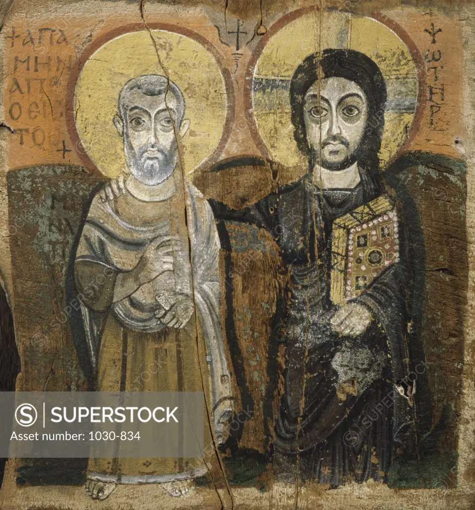 Christ and Father Menas  (Le Christ et L'Abb Menas) c.600-700 A.D. Tempera on Wood Icons Musee du Louvre, Paris, France