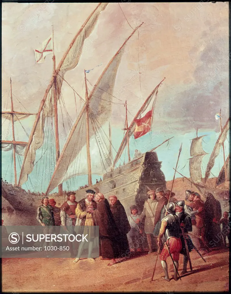Christopher Columbus's Departure for Palos Detail: Central Group and Caravel Artist Unknown (Spanish) Monastere de la Rabida Palos 