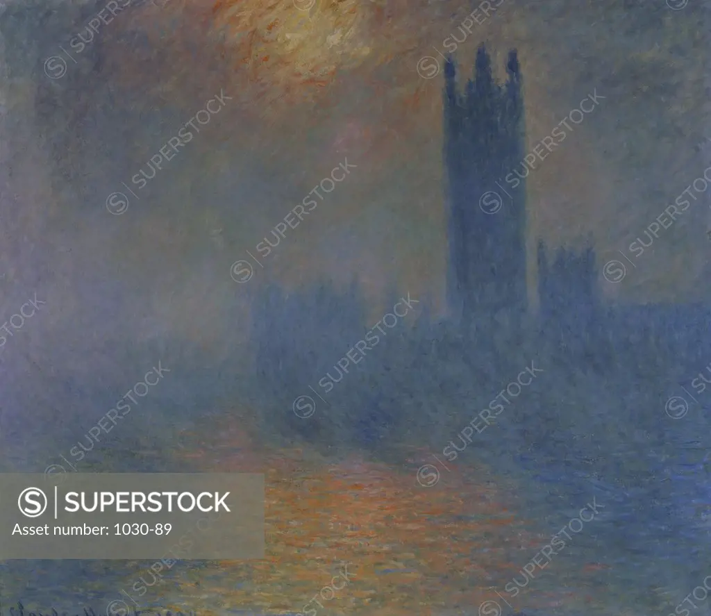 London Parliament (Patch of Sun in the Fog)  1904  Claude Monet (1840-1926 French)  Oil on canvas Musee d'Orsay, Paris