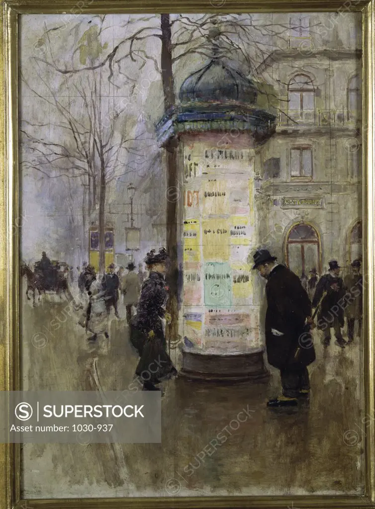 The Morris Column   Jean Beraud (1849-1935 French)  Oil on canvas Musee Carnavalet, Paris, France