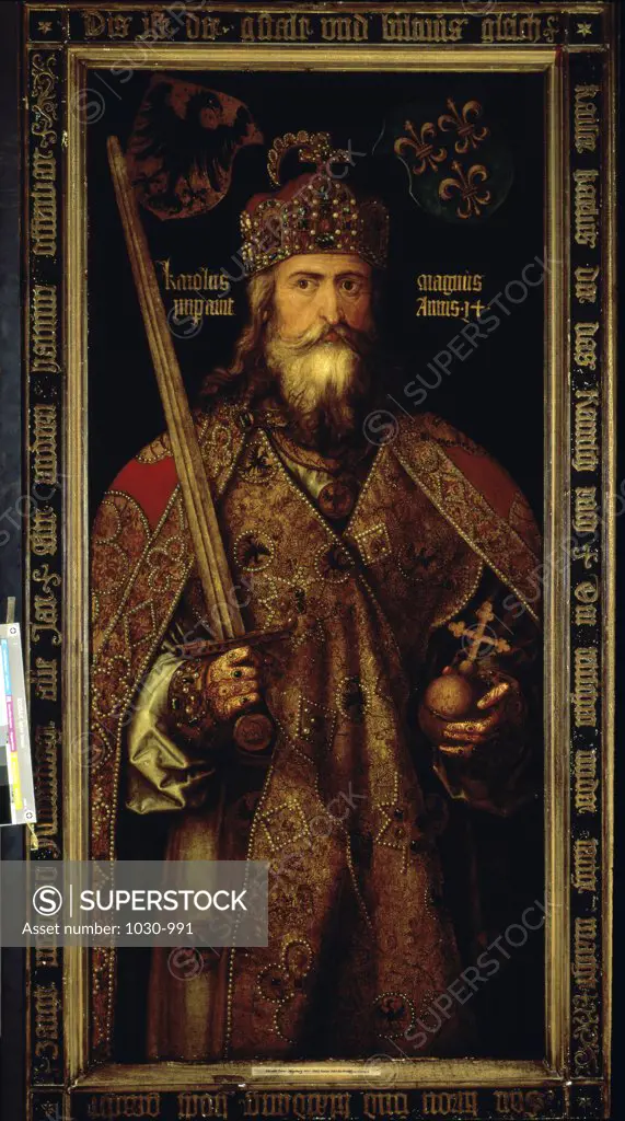 Portrait of Charlemagne  Albrecht Durer (1471-1528 German) Oil on wood panel Germanisches Nationalmuseum, Nuremberg, Germany