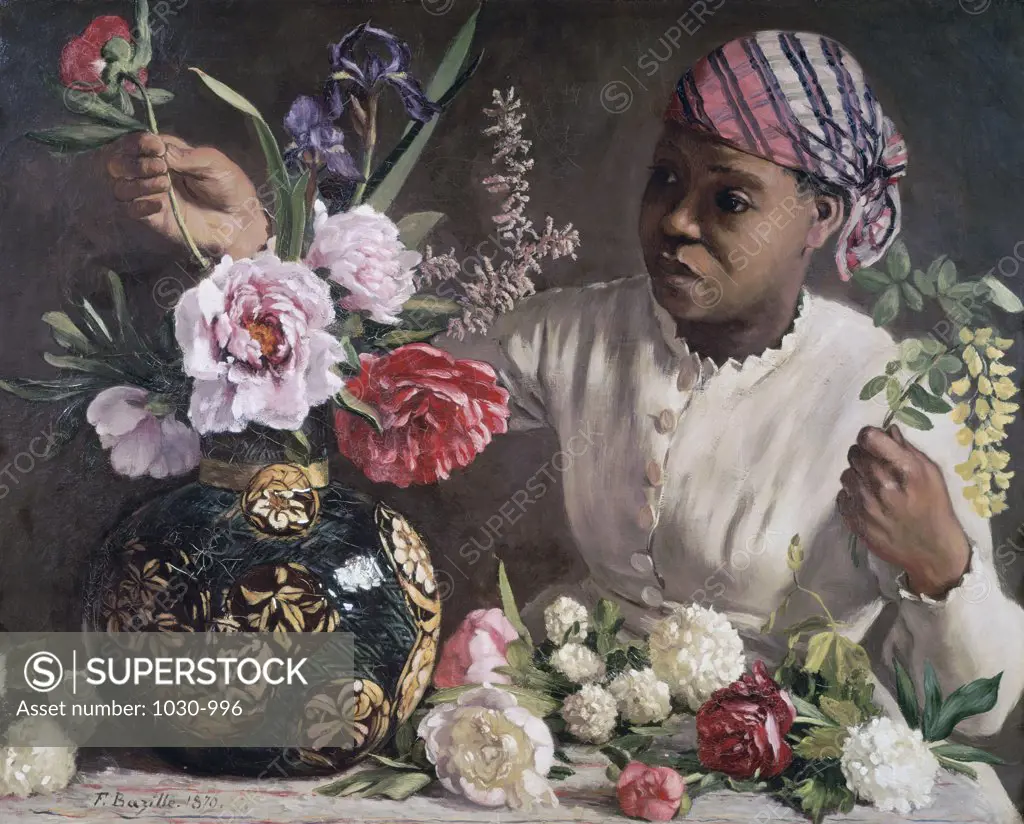 The Negress With Peonies S.D.1870 Frederic Bazille (1841-1870 French) Oil on canvas Musee Fabre, Montpellier, France