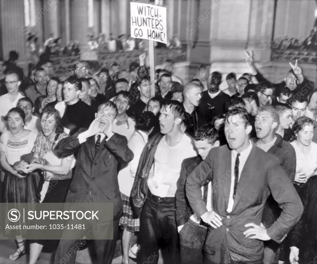 San Francisco, California: 1961. College student demonstrators inside of SF City Hall