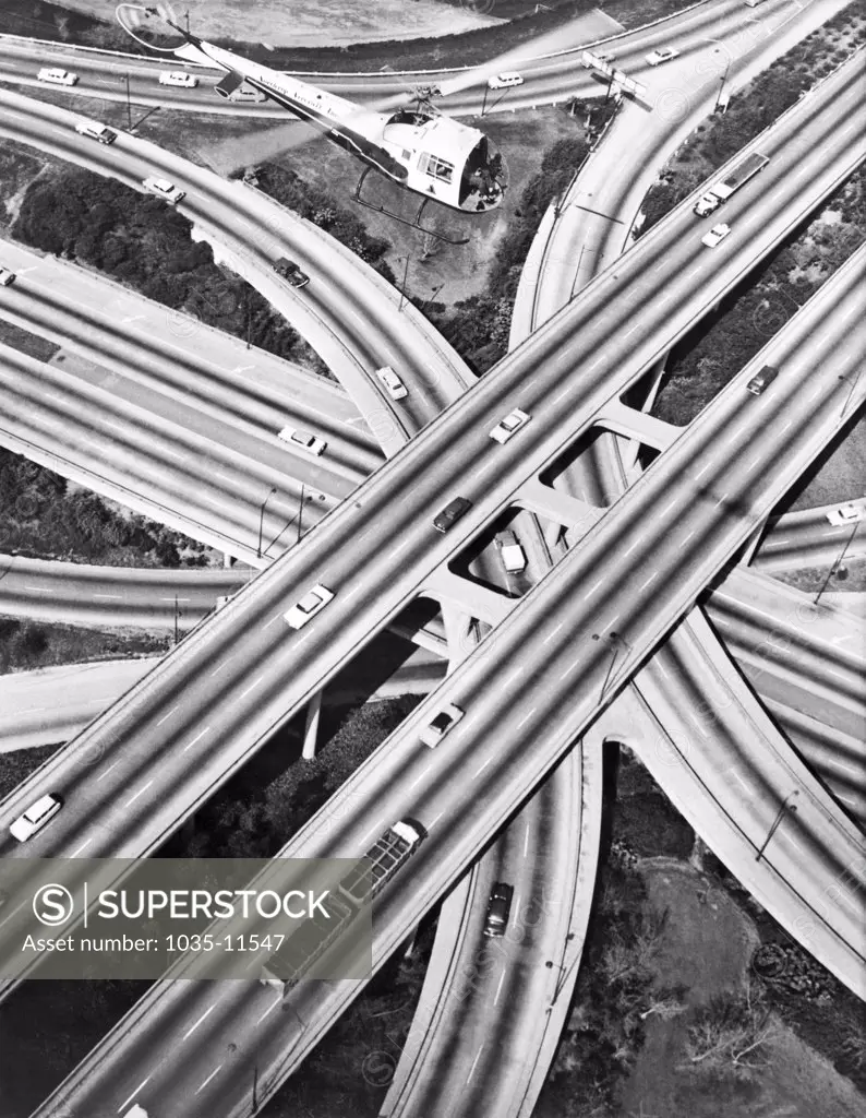 Los Angeles, California: c. 1965. A five freeway interchange in Los Angeles.