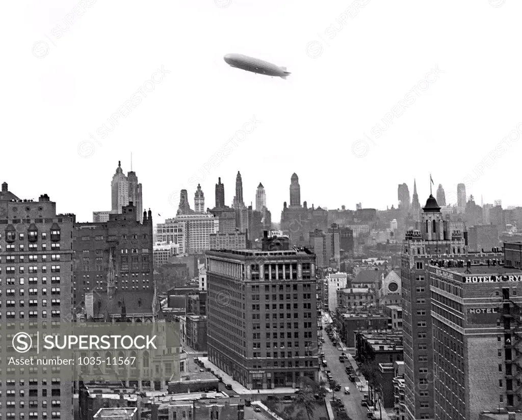 Chicago, Illinois:  August 29, 1929. THe Graf Zeppelin passing over Chicago enroute to Lakehurst, New Jersey.