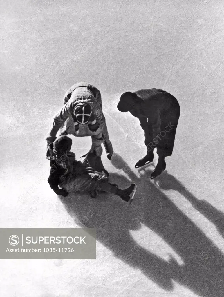 Switzerland:  c. 1938. A skater comes to a fallen end.