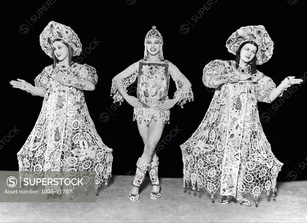 Berlin, Germany:  c. 1927. Three members of the Russian Claudia Ballet as they perform in Berlin.