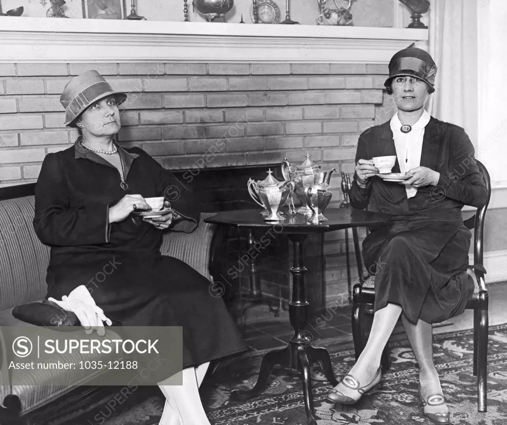 Washington, D.C.:  June 14, 1926. Two Washington, DC, society women having tea as they plan opening an exclusive tea shop on Connecticut Avenue in Washington, patterning their shop after night clubs with an exclusive membership roll.