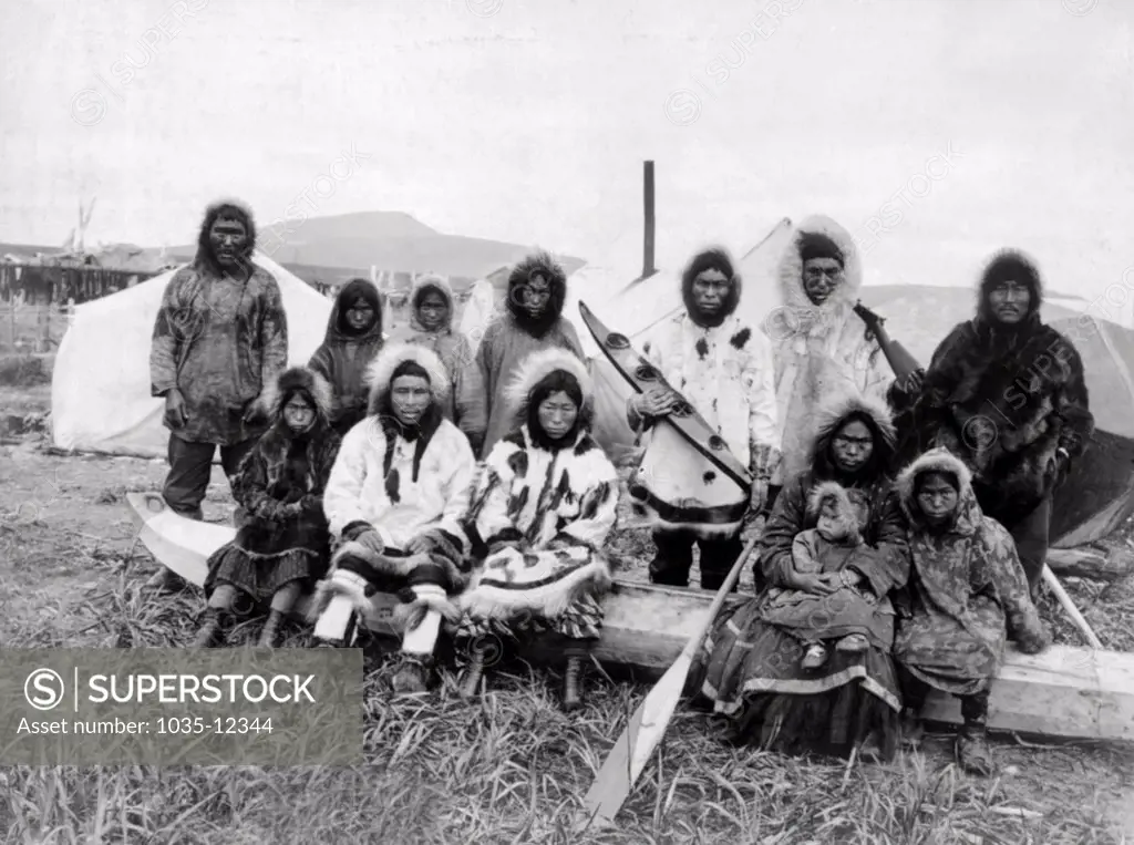 Penny River, Alaska:  c. 1902 Eskimos at the Penny River near Nome in Alaska.