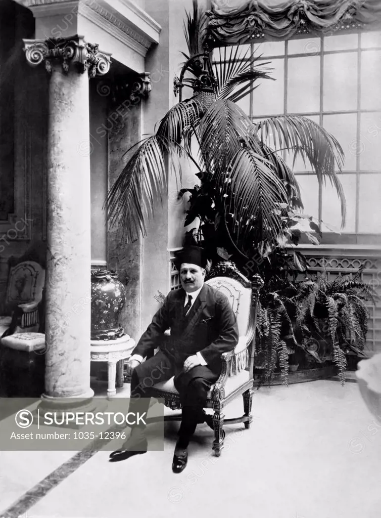 Cairo, Egypt:   November 26, 1924 The King of Egypt, Sultan Ahmed Fuad, in the Conservatory of the Abdin Palace in Cairo. He is the first king of Egypt since the days of Pharoah.