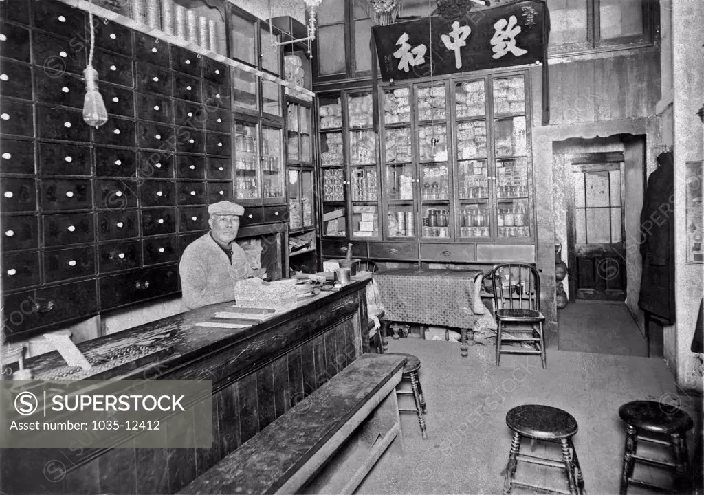 San Francisco, California:  c. 1885. A Chinese apothecary in Chinatown in San Francisco.