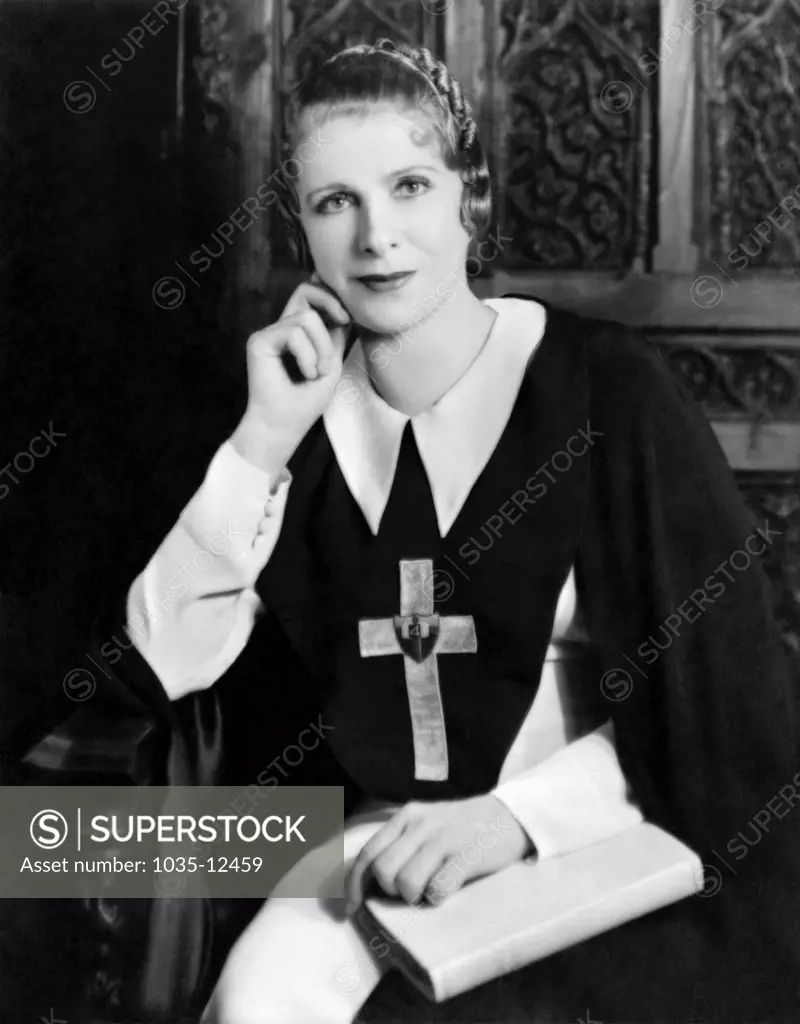 Los Angeles, California:  December 3, 1935. Portrait of Aimee Semple McPherson, well known California evangelist and founder of the International Church of the FourSquare Gospel.