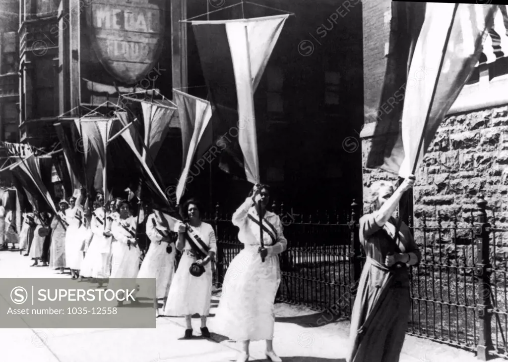 Chicago, Illinois:  1920 Women demonstrators outside the Republican Convention demanding the right to vote.