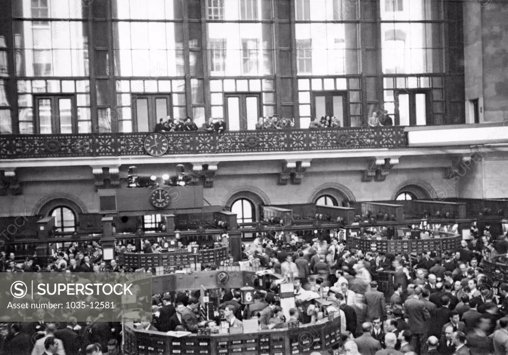 New York, New York:  December 21, 1936 An interior view of the NY Stock Exchange with the visitors' gallery in the background